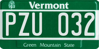VT license plate PZU032