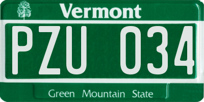 VT license plate PZU034