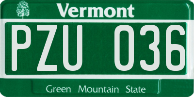 VT license plate PZU036