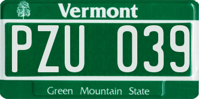 VT license plate PZU039