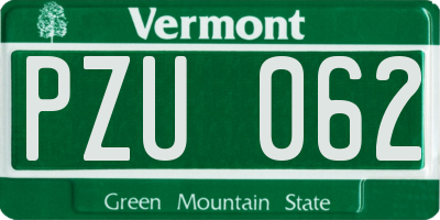 VT license plate PZU062