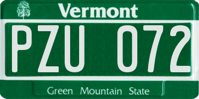 VT license plate PZU072