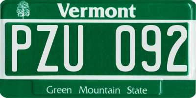 VT license plate PZU092