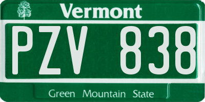 VT license plate PZV838