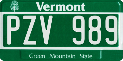VT license plate PZV989