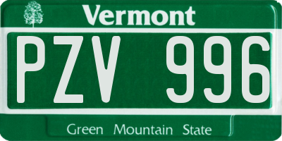 VT license plate PZV996