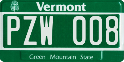 VT license plate PZW008