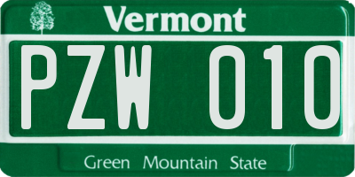 VT license plate PZW010