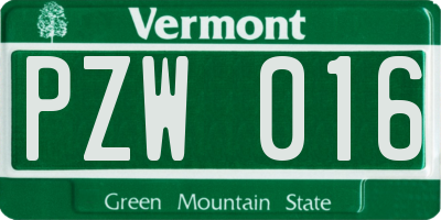 VT license plate PZW016