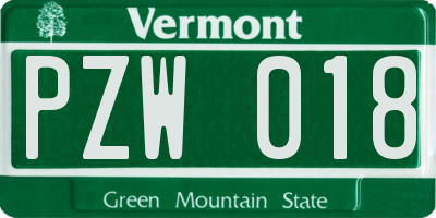 VT license plate PZW018