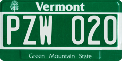 VT license plate PZW020