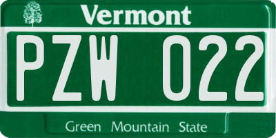 VT license plate PZW022