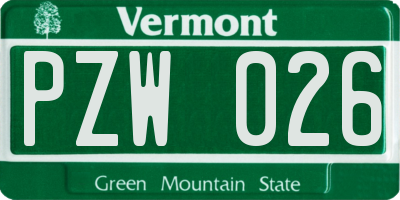 VT license plate PZW026