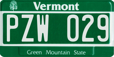 VT license plate PZW029