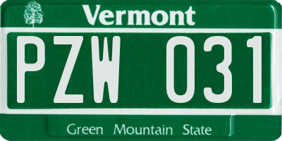 VT license plate PZW031