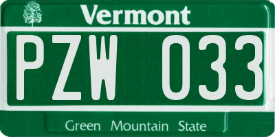 VT license plate PZW033