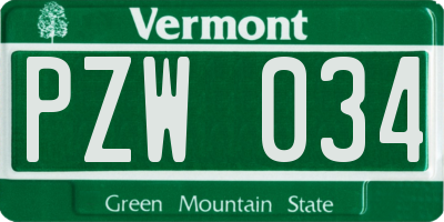 VT license plate PZW034