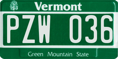 VT license plate PZW036