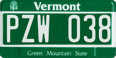 VT license plate PZW038