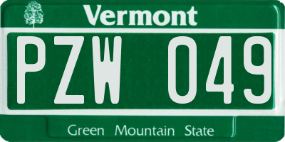 VT license plate PZW049