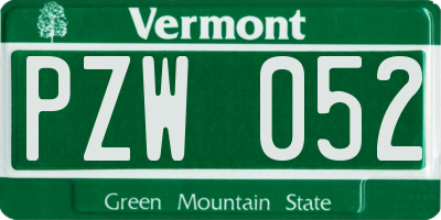 VT license plate PZW052