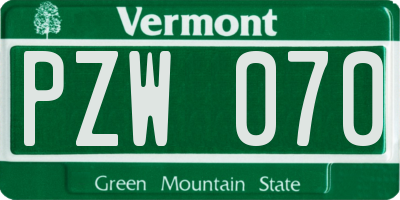 VT license plate PZW070
