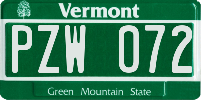 VT license plate PZW072