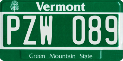 VT license plate PZW089