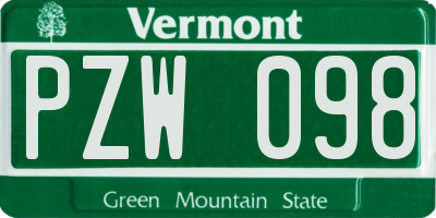 VT license plate PZW098