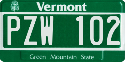 VT license plate PZW102