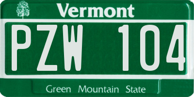 VT license plate PZW104