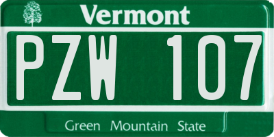 VT license plate PZW107