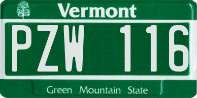 VT license plate PZW116