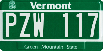 VT license plate PZW117