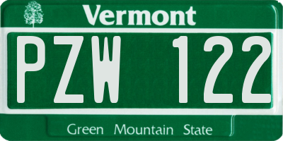 VT license plate PZW122