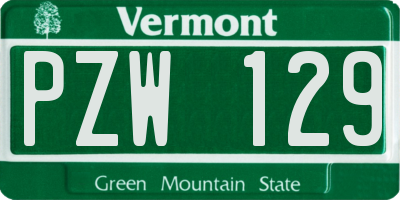 VT license plate PZW129