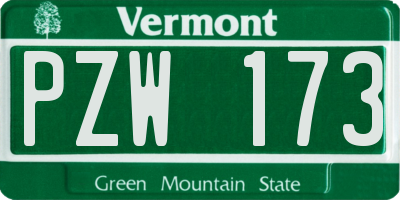 VT license plate PZW173