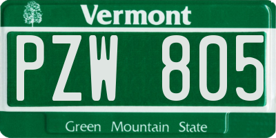 VT license plate PZW805