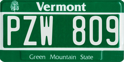 VT license plate PZW809