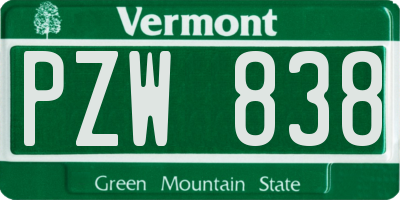 VT license plate PZW838
