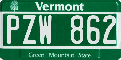 VT license plate PZW862