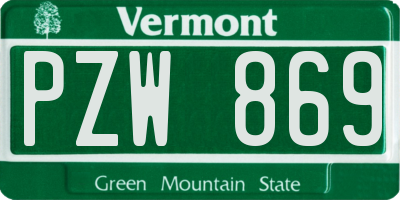 VT license plate PZW869