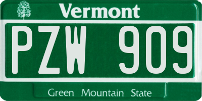 VT license plate PZW909
