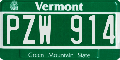 VT license plate PZW914