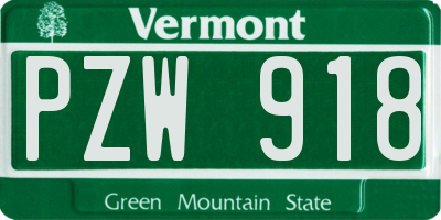 VT license plate PZW918