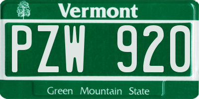 VT license plate PZW920