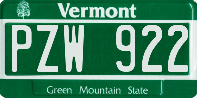 VT license plate PZW922