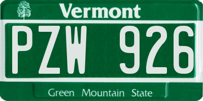 VT license plate PZW926