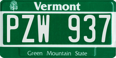 VT license plate PZW937