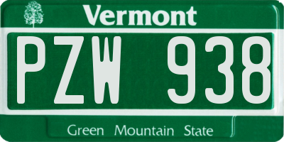 VT license plate PZW938